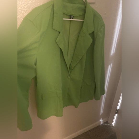 Green two piece suit. Blazer and bell bottom pants. Bought from SHEIN. - Picture 2 of 3
